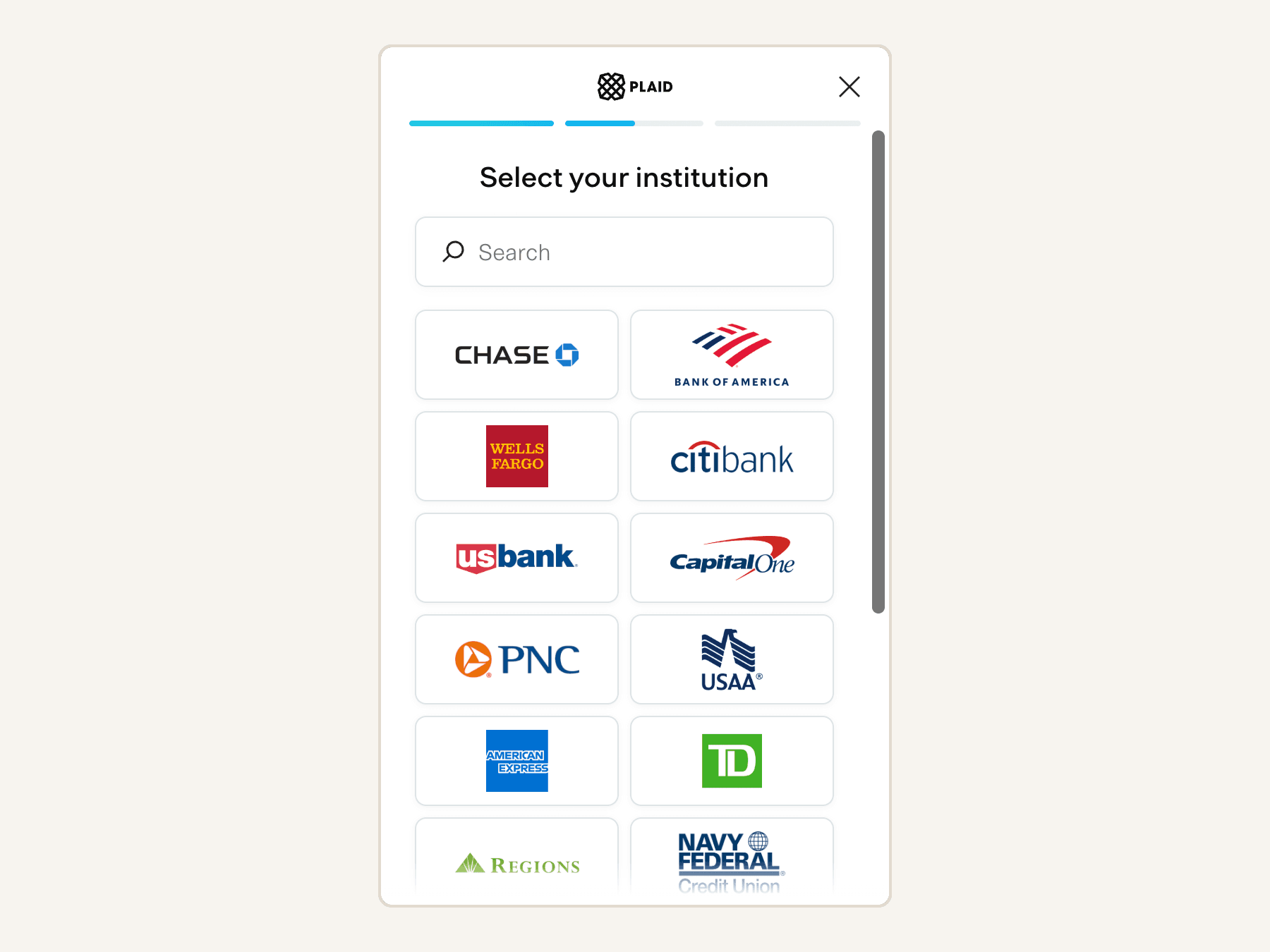 Plaid-style secure connection modal preview